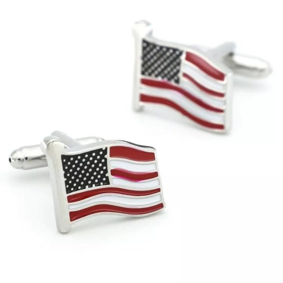 Stainless Steel American Flag Cuff Links - Picture 1 of 4